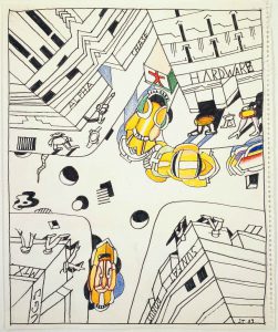 Chinatown, 1989. Colored pencil, marker, crayon, and pencil on paper, 17 x 14 in. Saul Steinberg Papers, Beinecke Rare Book and Manuscript Library, Yale University