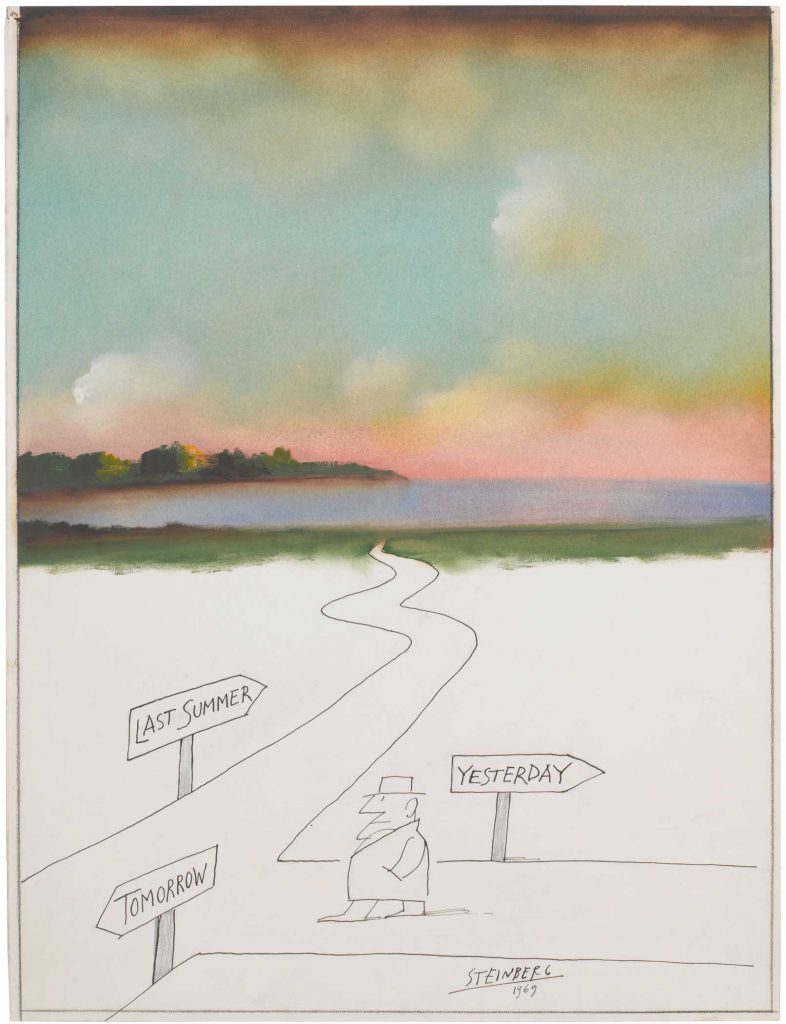 <em>Untitled</em>, 1959. Ink over pencil, crayon, oil, and watercolor on paper, 19 ¾ x 15 in. Private collection.