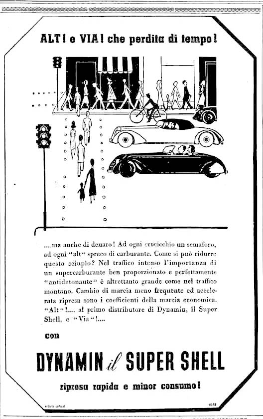 Steinberg’s drawing adapted and signed by Erberto Carboni for Dynamin ad published in La Stampa, August 5, 1939.