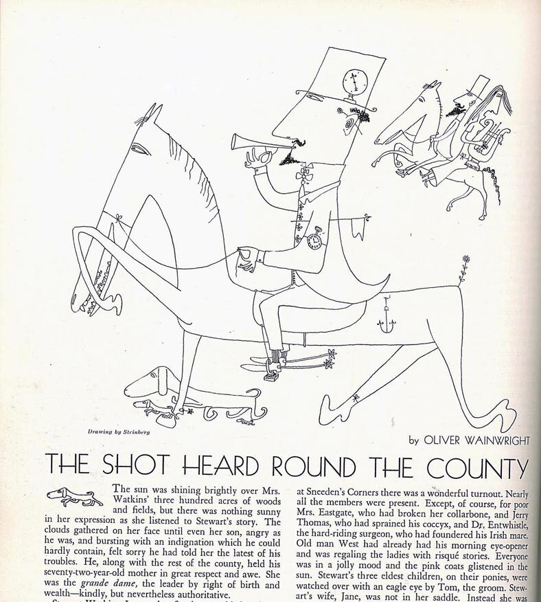 Drawing accompanying Oliver Wainright, “The Shot Heard Round the World,” Town & Country (October 1940).