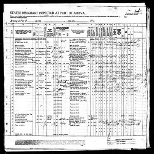 Right half of manifest of alien passengers for the SS Excalibur, June 21, 1941. Steinberg is entered at line 7; also aboard was the sculptor Ossip Zadkine, line 26.