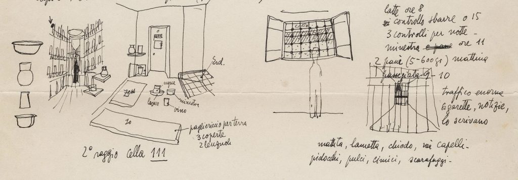 Sketch of the San Vittorio prison in Milan, April 1941, from a 1940-43 journal. Saul Steinberg Papers, Beinecke Rare Book and Manuscript Library, Yale University.