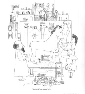 “But it is half man and half horse,” The New Yorker, October 25, 1941, Steinberg’s first drawing in the magazine.