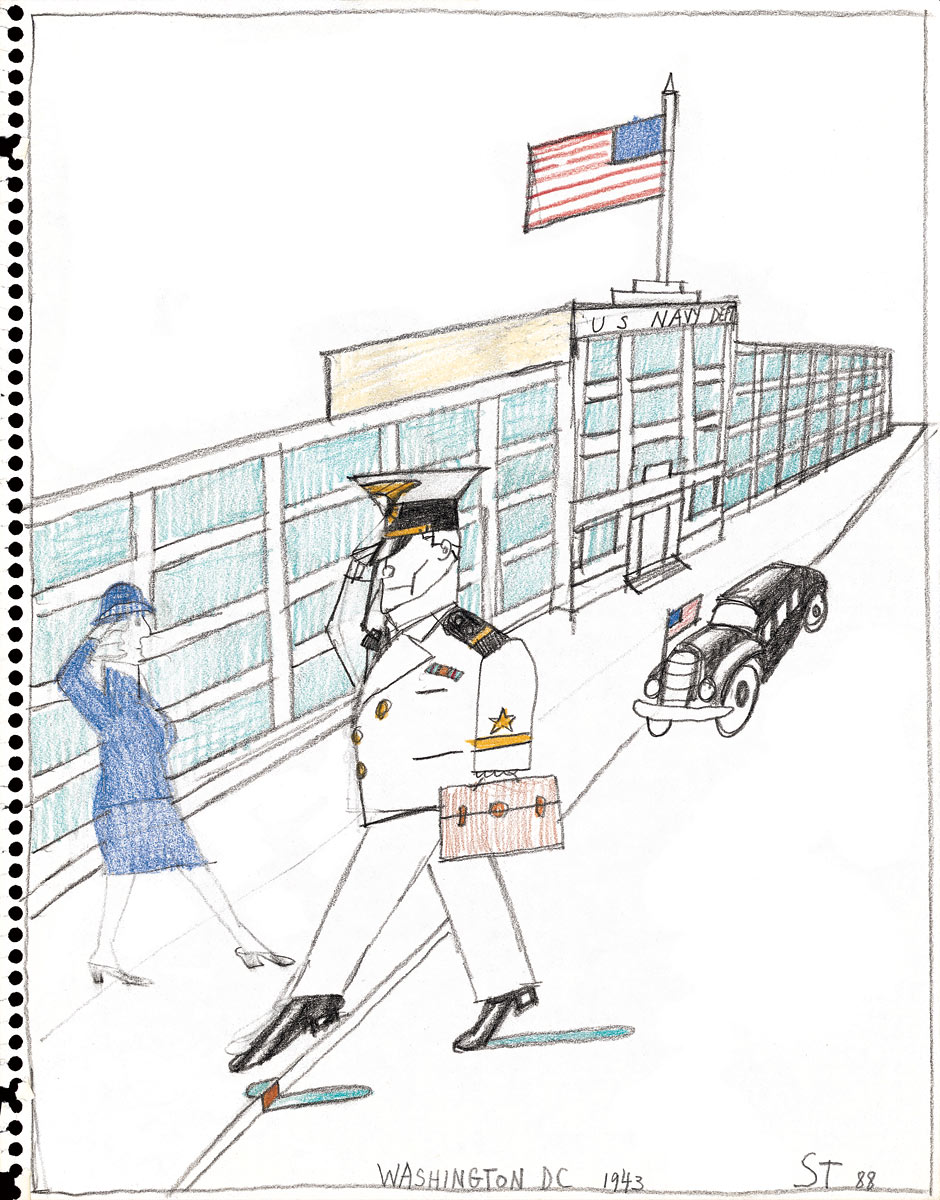 Washington DC 1943, 1988. Pencil and crayon on paper, 14 x 11 in. Saul Steinberg Papers, Beinecke Rare Book and Manuscript Library, Yale University.