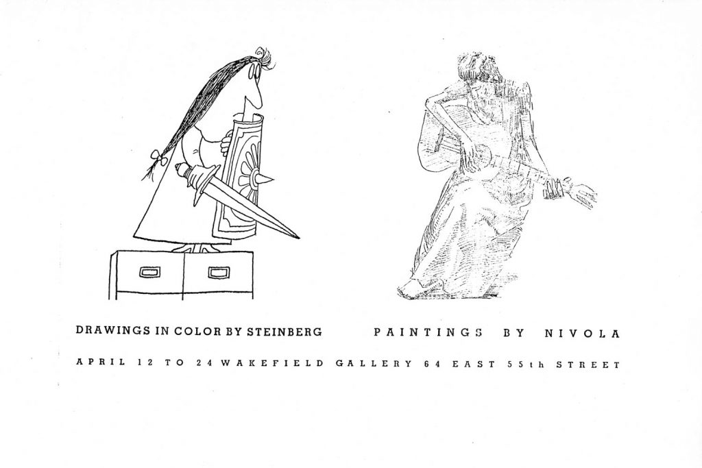 Exhibition announcement for the Steinberg/Nivola show at the Wakefield Gallery, New York, 1943.