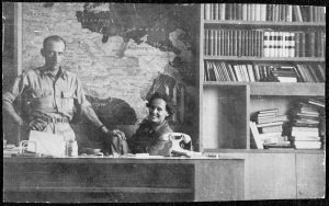 Steinberg with his colleague Barbara Podoski in the OSS Morale Operations office, Rome, 1944. The Saul Steinberg Foundation.