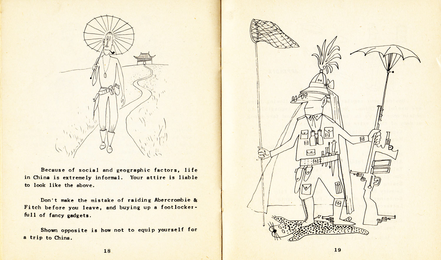 Pp. 18-19 of China Theater: An Informal Notebook of Useful Information for Military Men in China. Produced by the Reproduction Branch of the OSS, probably 1945. The Saul Steinberg Foundation.