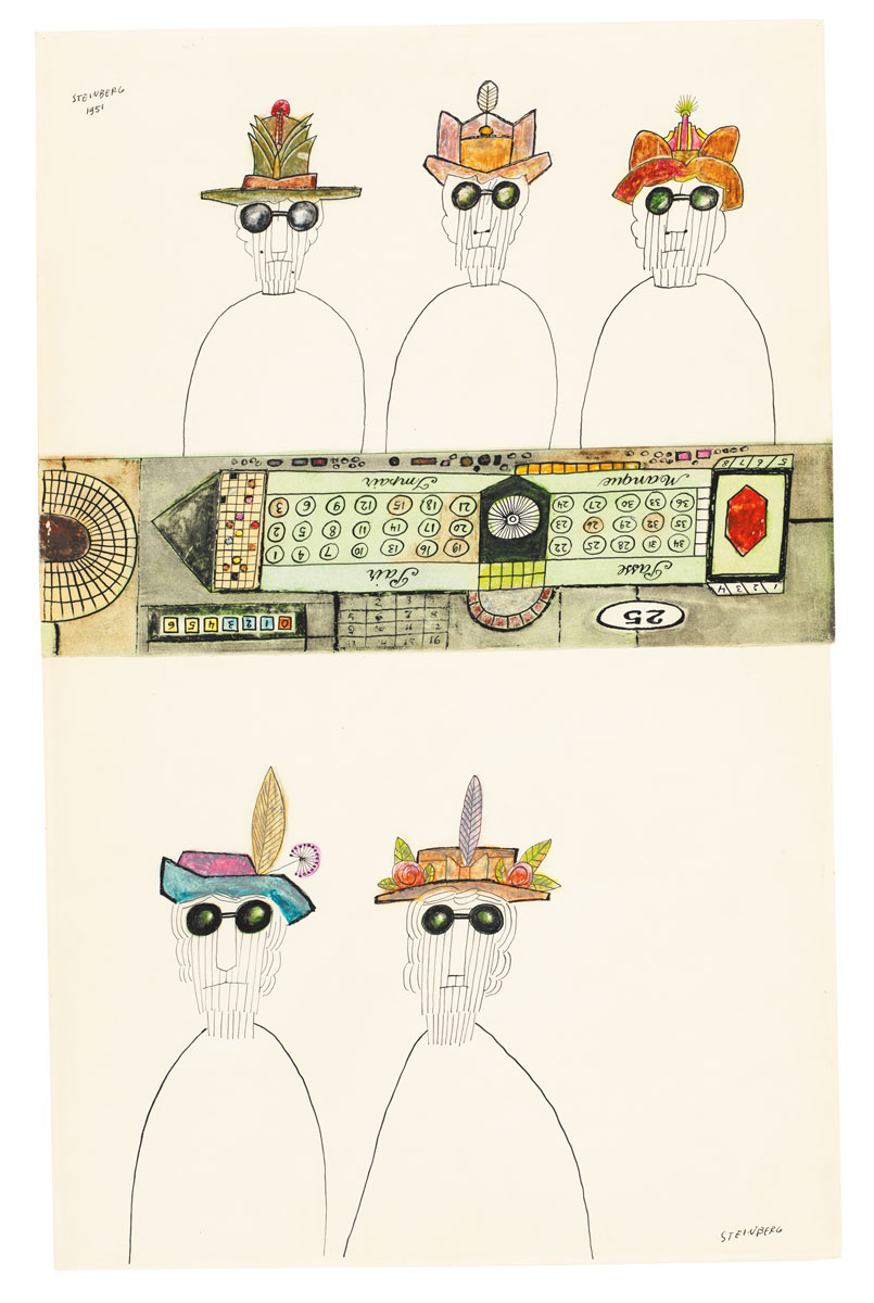Gamblers I and II, 1951. Ink, watercolor, and crayon on two sheets of paper, 22 ½ x 14 in. The Art Institute of Chicago; Gift of The Saul Steinberg Foundation.
