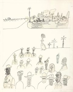 Untitled [Florida Types], 1952. Ink and collage on paper, 30 x 24 in. The Art Institute of Chicago; Gift of The Saul Steinberg Foundation.
