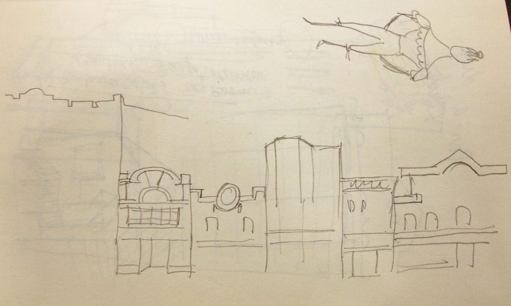 Two pages from a 1952 Chicago sketchbook. Saul Steinberg Papers, Beinecke Rare Book and Manuscript Library, Yale University.