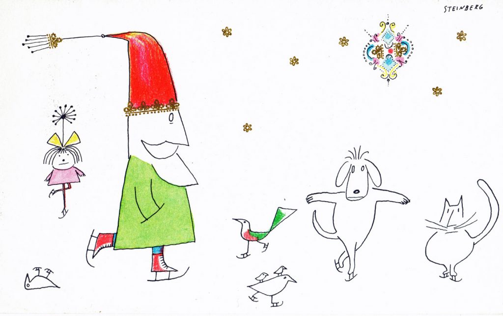 Two Christmas cards for Hallmark, 1952 or later. The Saul Steinberg Foundation.