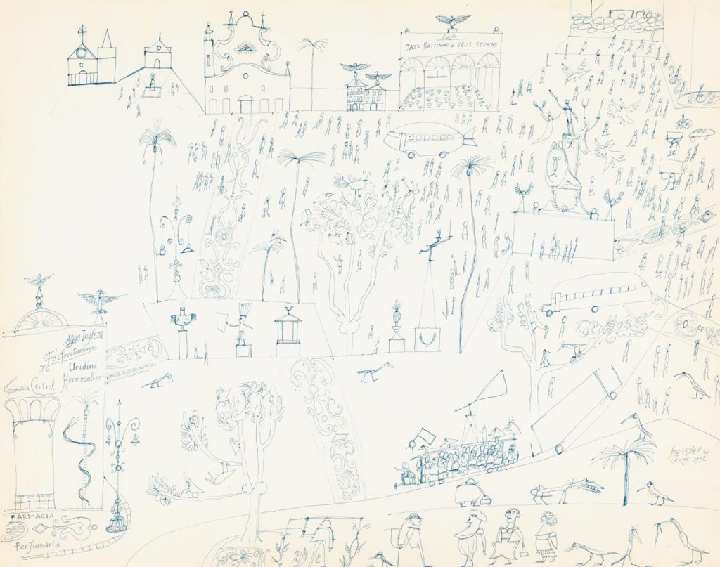 Pernambuco (Recife), 1952. Blue ballpoint pen on paper, 23 x 29 in. The Saul Steinberg Foundation.
