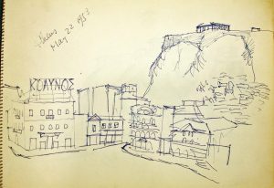Athens, May 27, 1953. Page from a sketchbook. Saul Steinberg Papers, Beinecke Rare Book and Manuscript Library, Yale University.