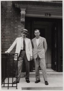 Steinberg and Aldo Buzzi in front of Steinberg’s home on East 71st Street, New York, 1953-54. Photo by Hedda Sterne. Collection of Marina Marchesi and Franco Salghetti-Drioli.