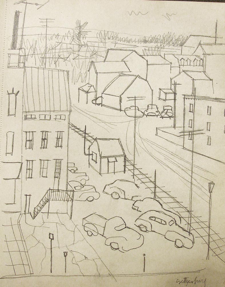Gettysburg. Page from a 1954 sketchbook. Saul Steinberg Papers, Beinecke Rare Book and Manuscript Library, Yale University.