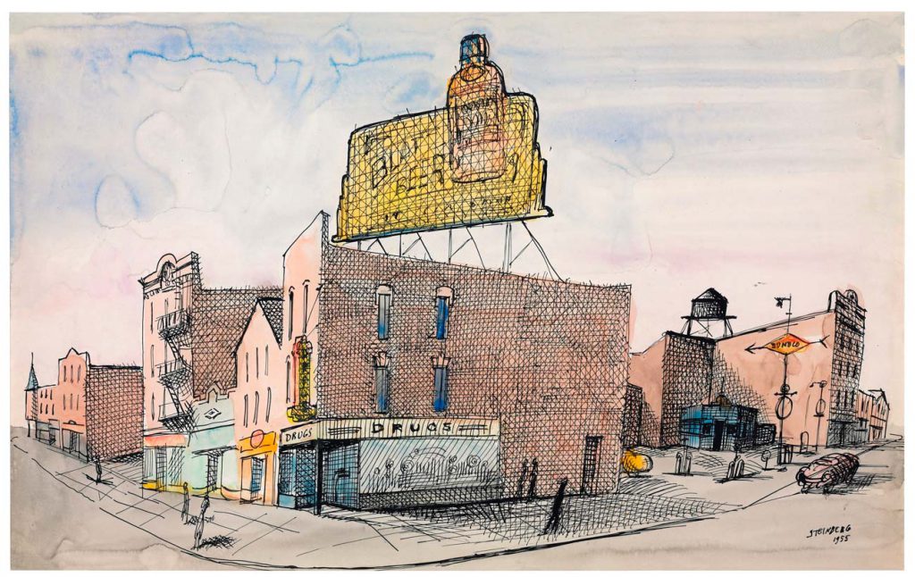 North Carolina, 1955. Ink and watercolor on paper, 14 ¾ x 23 1/8 in. Private collection.