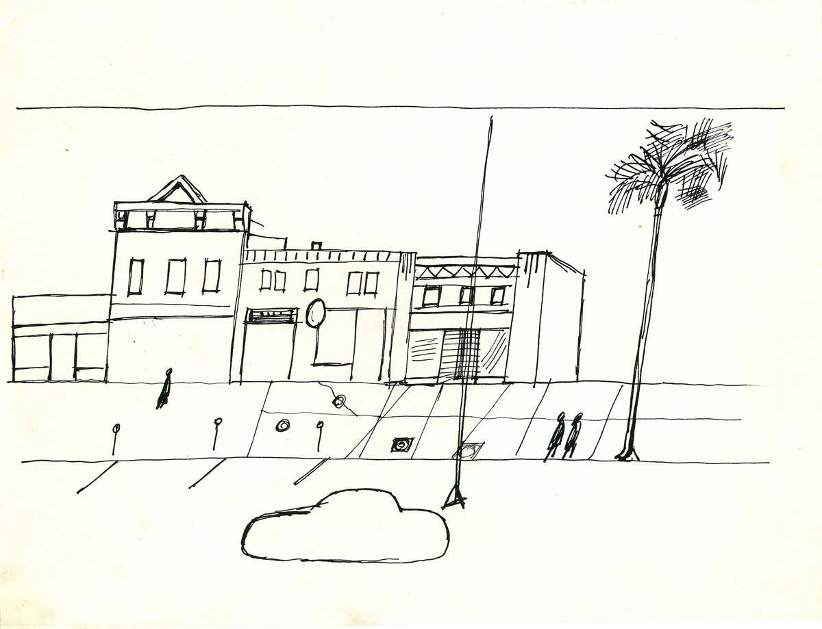 Untitled, c. 1954. Ink on paper, 8 ¾ x 11 in. Published in Aldo Buzzi, Piccolo diario americano, 1974. Collection of Marina Marchesi and Franco Salghetti-Drioli.