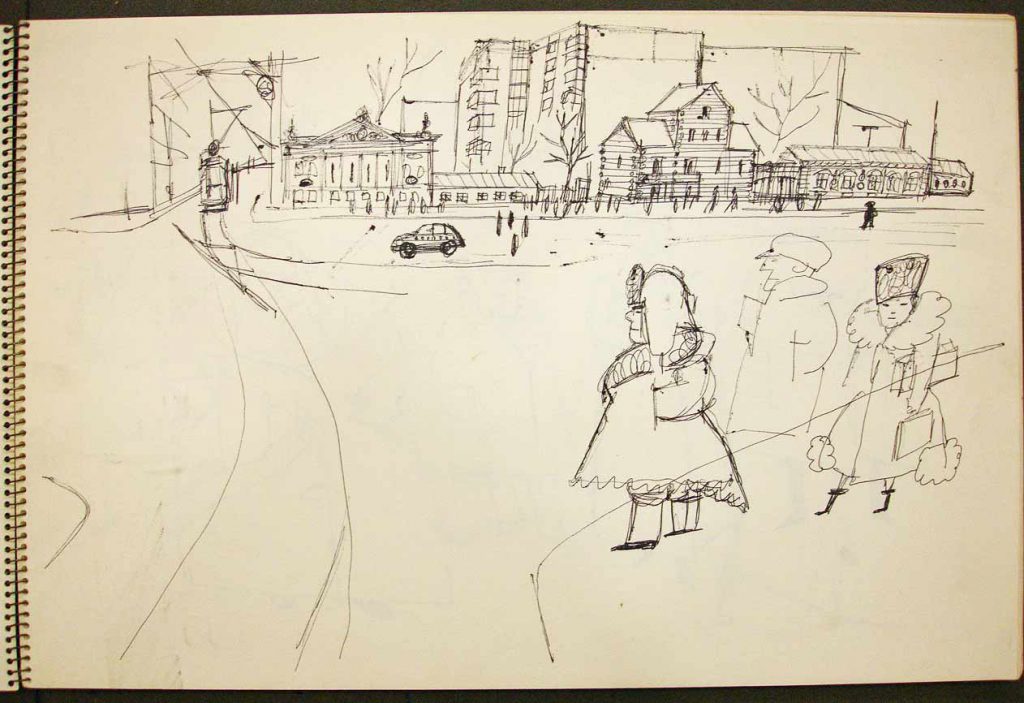 Probably Kazakhstan. Page from a Russia sketchbook. Saul Steinberg Papers, Beinecke Rare Book and Manuscript Library, Yale University.