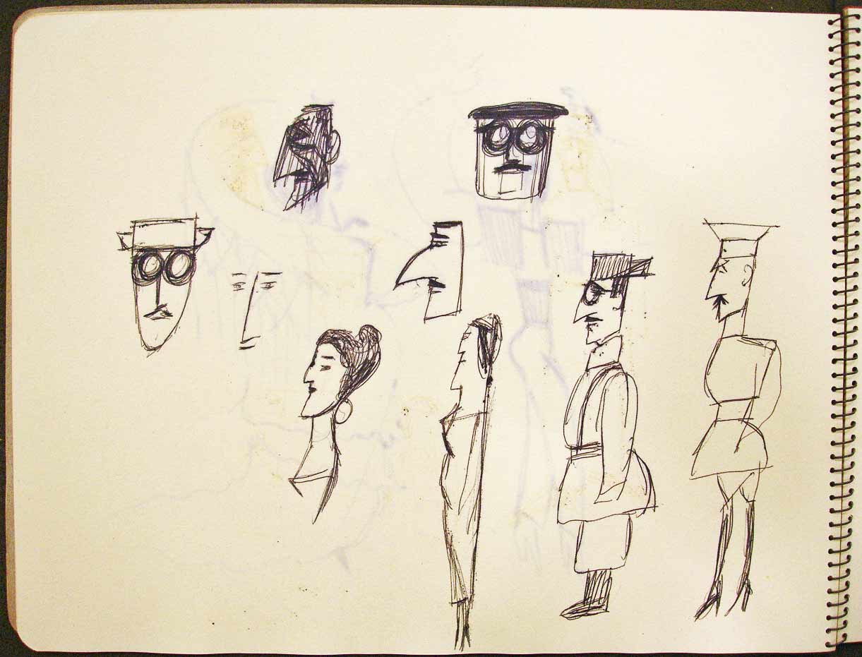 Page from a sketchbook, Spain, 1957. Saul Steinberg Papers, Beinecke Rare Book and Manuscript Library, Yale University.