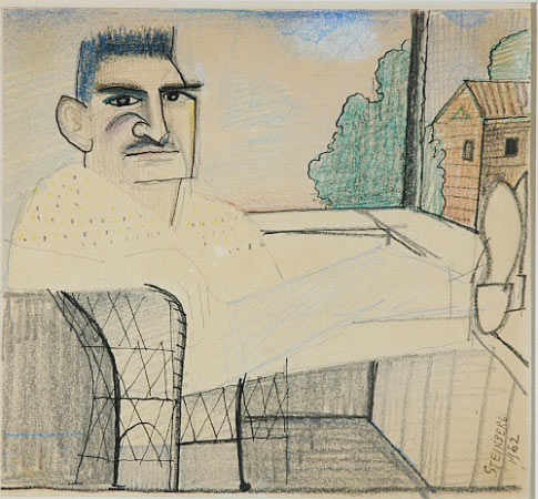 Harold Rosenberg, 1962. Crayon and ink on paper, 9 ½ x 10 ¼ in. Private collection.