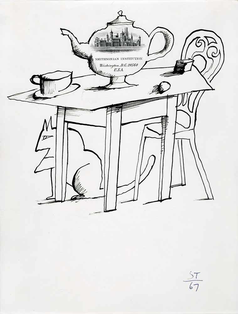 Two drawings on Smithsonian Institution stationery, 1967. Ink on paper, 10 ½ x 8 in. Smithsonian American Art Museum, Washington, DC; Gift of the artist.