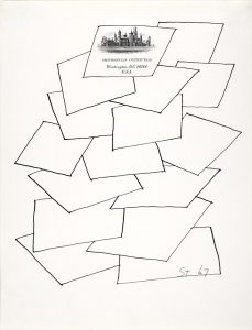Drawings on Smithsonian Institution stationery, 1967. Ink on paper, 10 ½ x 8 in. Washington, DC, Smithsonian American Art Museum; Gift of the artist. (1967. Smithsonian 1974.14.31 [1] and 1967.Smithsonian 1974.14.13