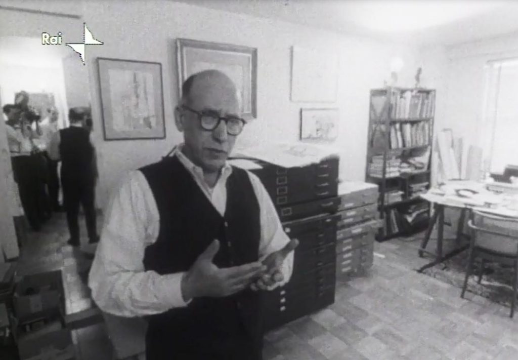 Three frames from the 1967 TV film, Incontro con Saul Steinberg: L’essenza totemica, produced by RAI.