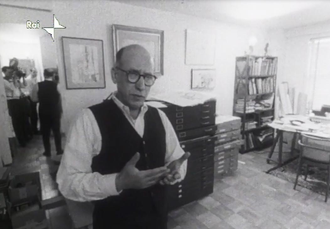Three frames from the 1967 TV film, Incontro con Saul Steinberg: L’essenza totemica, produced by RAI. 