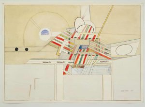 Mexican Airmail, 1971. Pencil, colored pencil, crayon, oil, collage, and rubber stamps on paper, 20 x 28 3/8 in. Minneapolis Institute of Art; Gift of The Saul Steinberg Foundation.