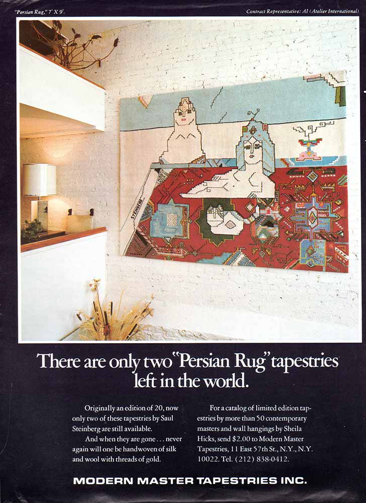 Advertisement for Steinberg’s <em>Persian Rug</em> tapestry.