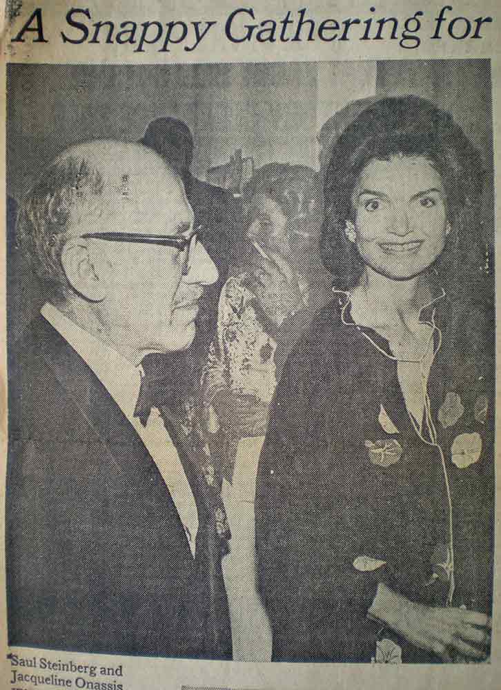 Steinberg and Jacqueline Onassis at the opening of the Whitney Museum retrospective. The New York Times, April 15, 1978.