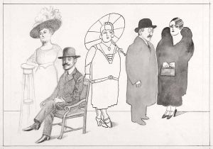 Original drawing for the portfolio “Uncles,” The New Yorker, December 25, 1978. Untitled, 1978. Pencil, ink, and wash on paper, 13 x 19 ½ in. Saul Steinberg Papers, Beinecke Rare Book and Manuscript Library, Yale University.