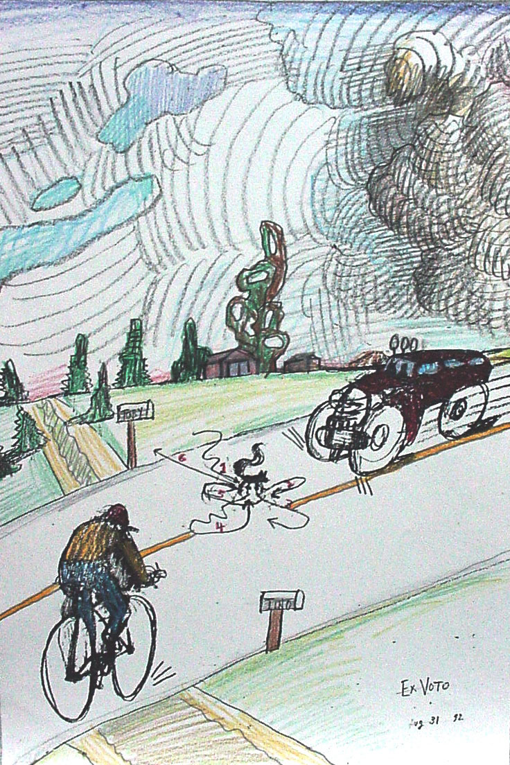  Ex Voto Aug 31 1992, 1992. Photocopy with graphite, crayon, and pastel on paper, 14 7/8 x 10 5/8 in. Saul Steinberg Papers, Beinecke Rare Book and Manuscript Library, Yale University.
