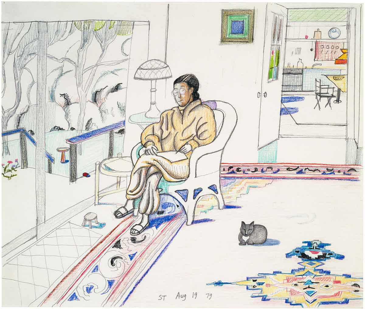 Daniela Roman in Amagansett, August 19, 1979. Pencil and crayon on paper, 14 ½ x 16 ½ in. Private collection. Included in Dal Vero. 