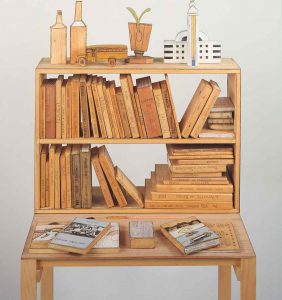 Library, 1986-87. Pencil and mixed media on wood assemblage, 68 ½ x 31 x 23 in. Collection of Carol and Douglas Cohen.