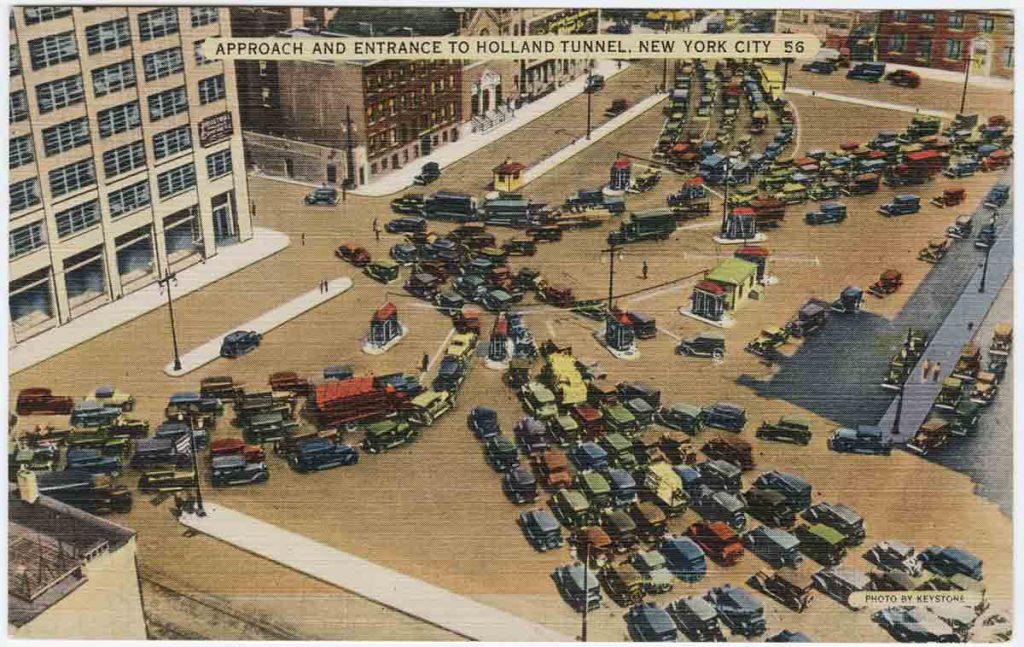 Postcard from Steinberg’s collection showing the entrance to the Holland Tunnel, 1930s. Saul Steinberg Papers, Beinecke Rare Book and Manuscript Library, Yale University.
