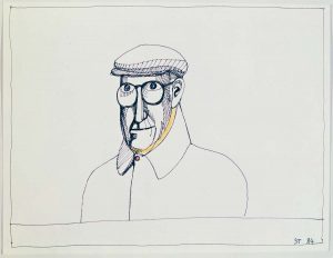 Self-Portrait, 1984. Marker and crayon on paper, 10 ½ x 14 in. The Saul Steinberg Foundation.