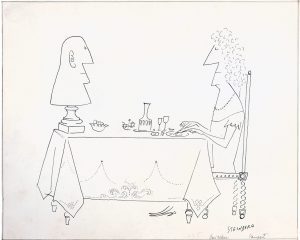 Untitled, 1953. Ink and pencil on paper, 11 ½ x 14 in. Saul Steinberg Papers, Beinecke Rare Book and Manuscript Library, Yale University. Originally published in The New Yorker, September 26, 1953.