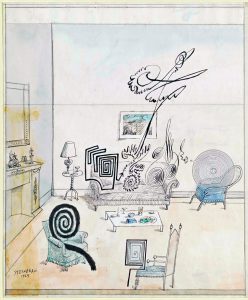 Untitled, 1962-64. Ink, pencil, and watercolor on paper, 22 x 23 in. National Gallery of Art, Washington, DC; Gift of The Saul Steinberg Foundation. Originally published in The New Yorker, August 11, 1962.
