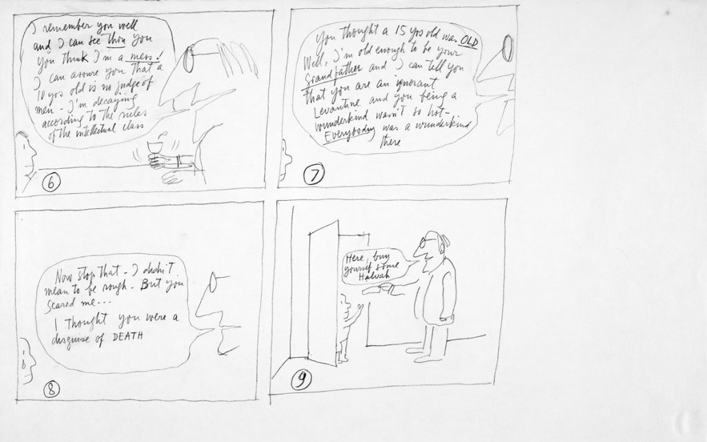 Adult Comics (verso), c. 1990. Pencil on paper, 14 ¾ x 32 in. Blanton Museum of Art, University of Texas at Austin; Gift of The Saul Steinberg Foundation.