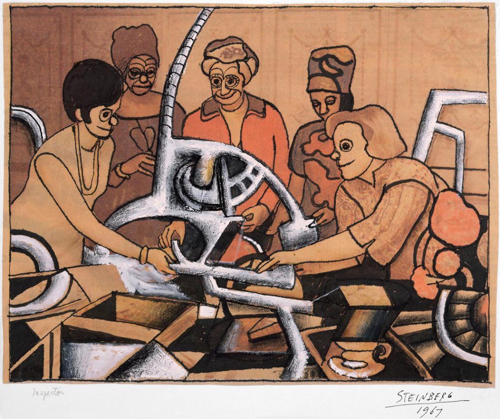 Georgetown Cuisine, 1957. Colored pencil, oil, gouache, and ink on newspaper photograph, 15 x 22 in. Private collection.
