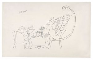 Untitled, 1962. Ink on paper, 14 ½ x 23 1/8 in. Saul Steinberg Papers, Beinecke Rare Book and Manuscript Library, Yale University. Originally published in The New Yorker, October 20, 1962.