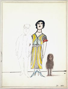 Family, 1954. Ink, pencil, and watercolor on paper, 14 ½ x 11 in. Saul Steinberg Papers, Beinecke Rare Book and Manuscript Library, Yale University.