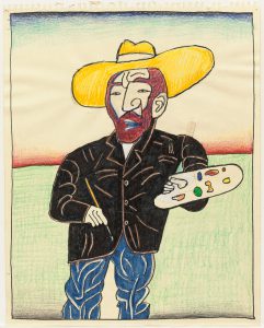 Van Gogh, c. 1982. Colored pencil, crayon, marker, and collage on paper, 13 7/8 x 11 in. The Saul Steinberg Foundation.
