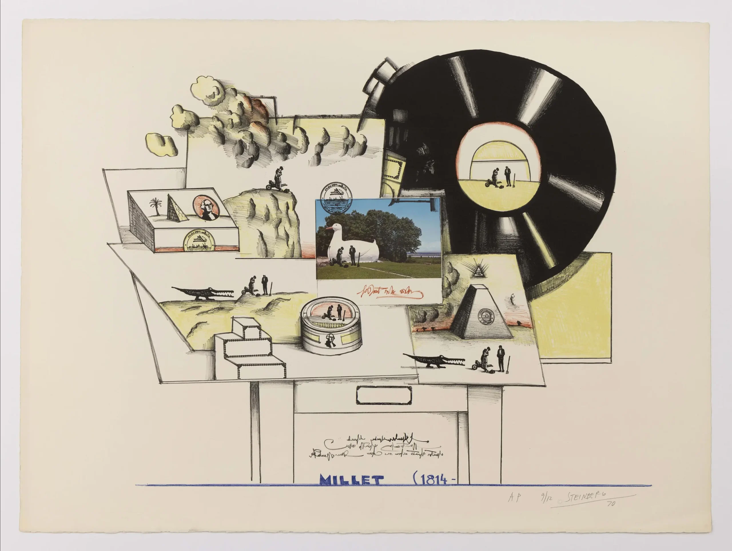 Millet, plate 5 from the portfolio Six Drawing Tables, published by Abrams Original Editions, 1970. Lithograph on paper, 22 1/2 x 29 ½ in. The Saul Steinberg Foundation.