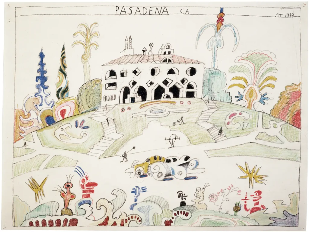 Pasadena, 1989. Crayon and watercolor on paper, 18 x 24 in. Private collection.