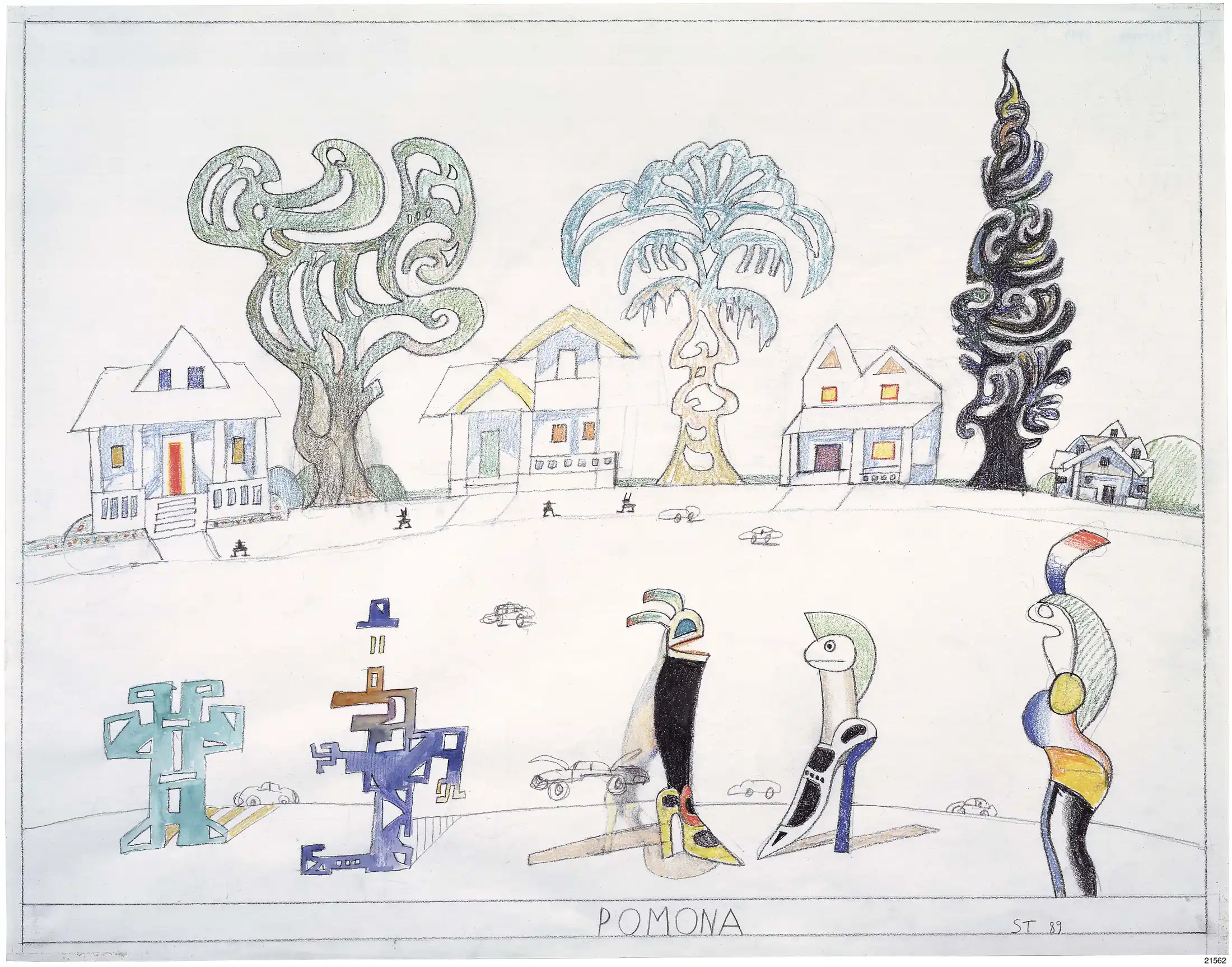 Pomona, 1989. Crayon, watercolor, and pencil on paper, 23 x 29 in. Private collection.